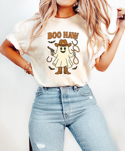 Comfort Colors® Boo Haw Shirt, Funny Ghost Cowboy Tee, Western Halloween Shirt, Spooky Fall Shirt, Country Girl Gift