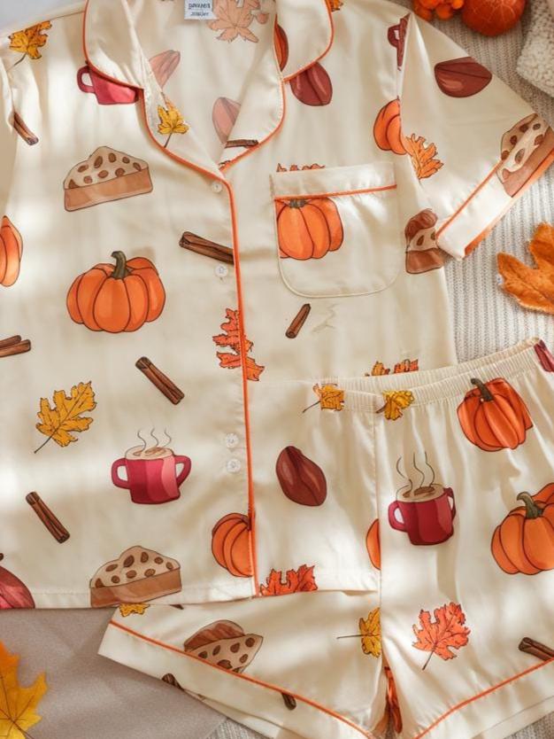 Cozy Fall Aesthetic Satin Pajamas, Halloween Pjs, Cozy Season Pjs, Autumn Pajamas, Fall Pajamas, Pumpkin Pajamas, Family Halloween Pyjamas