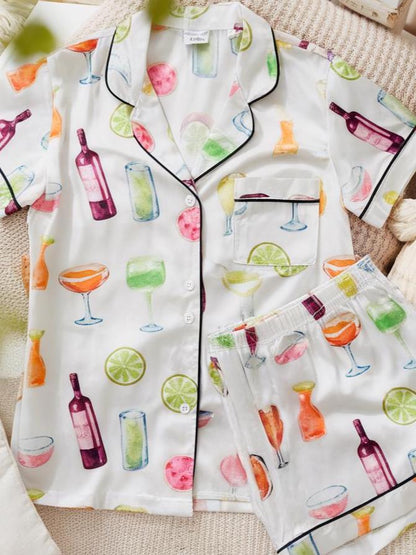 Cocktail Satin Pajamas Set, Margarita Pajamas, Summer Pajamas, Funny Alcohol Pajamas, Family Pyjamas, Womens Pajamas, Wine Bottle Pajamas
