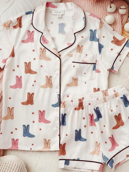 Cowboy Boots Satin Pajamas Set, Western Pattern Pajamas, Western Pajamas, Cowgirl Boot Pajama, Family Pyjamas, Womens Pajamas, Cowboyart Pjs
