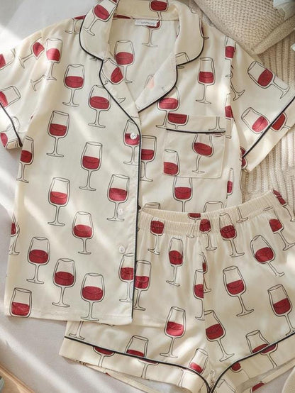 Champagne Satin Pajamas Set, Wine Themed Pajamas, Martini Pajama, Funny Alcohol Pajama, Family Pyjamas, Womens Pajama, Cocktail Party Pajama