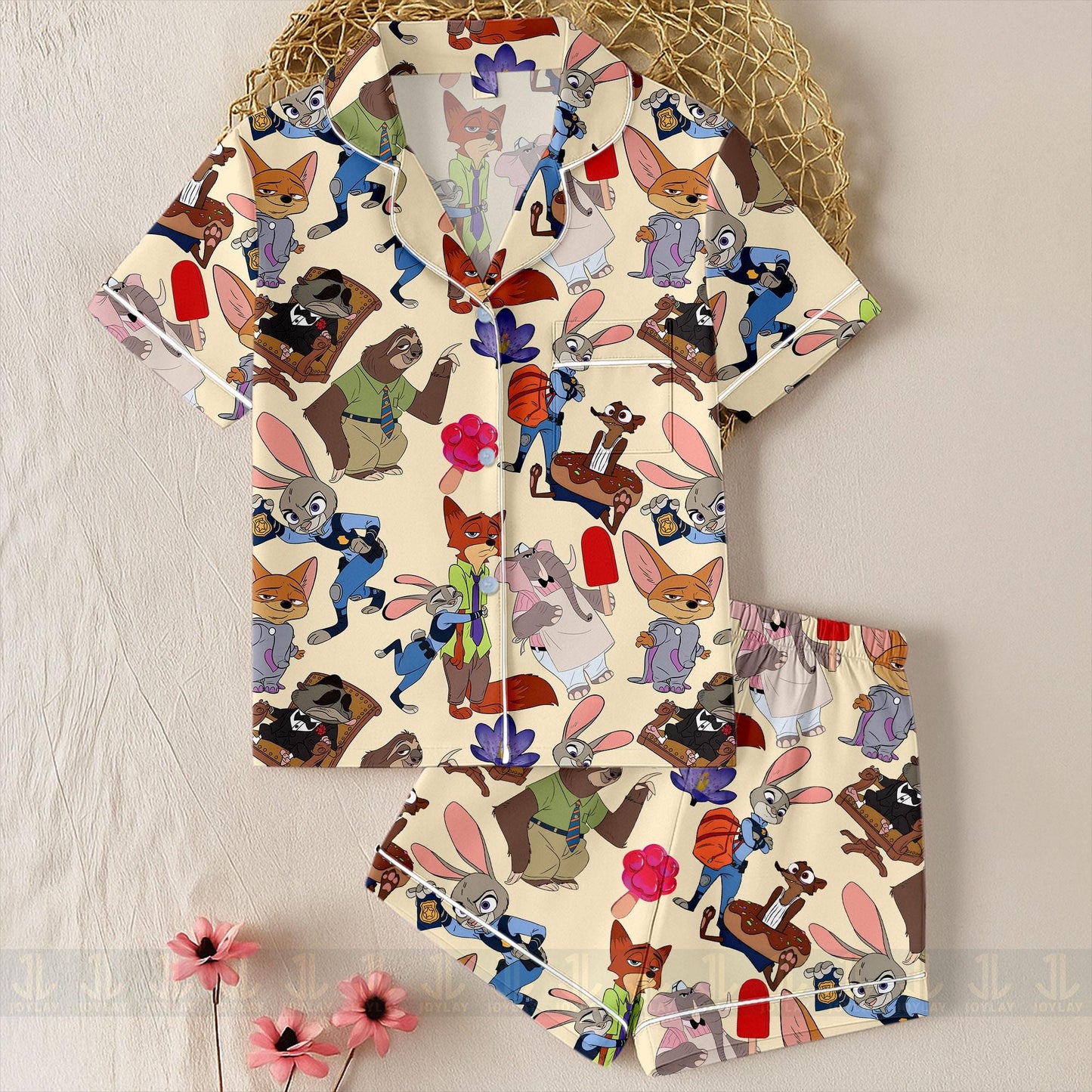 Zootopia Friends Unisex Satin Pajamas Set, Spooky Season Pajamas , Long Sleeve And Short Styles