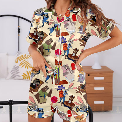 Zootopia Friends Unisex Satin Pajamas Set, Spooky Season Pajamas , Long Sleeve And Short Styles