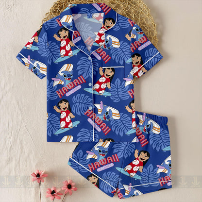 Stitch Lilo Aloha Unisex Satin Pajamas Set, Spooky Season Pajamas , Long Sleeve And Short Styles