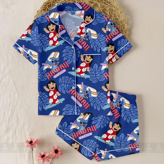 Stitch Lilo Aloha Unisex Satin Pajamas Set, Spooky Season Pajamas , Long Sleeve And Short Styles