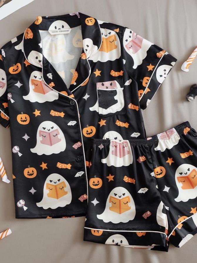 Ghost Reading Book Pajamas, Halloween Pjs, Cute Ghost Halloween Pajamas, Ghost Pjs, Pumpkin Pajamas Set, Spooky Season Gift, Pumpkin Ghost