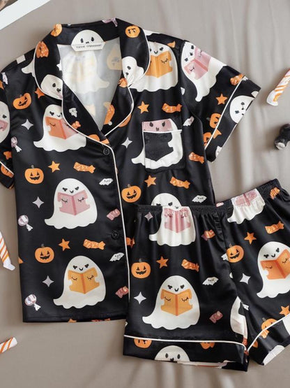 Ghost Reading Book Pajamas, Halloween Pjs, Cute Ghost Halloween Pajamas, Ghost Pjs, Pumpkin Pajamas Set, Spooky Season Gift, Pumpkin Ghost