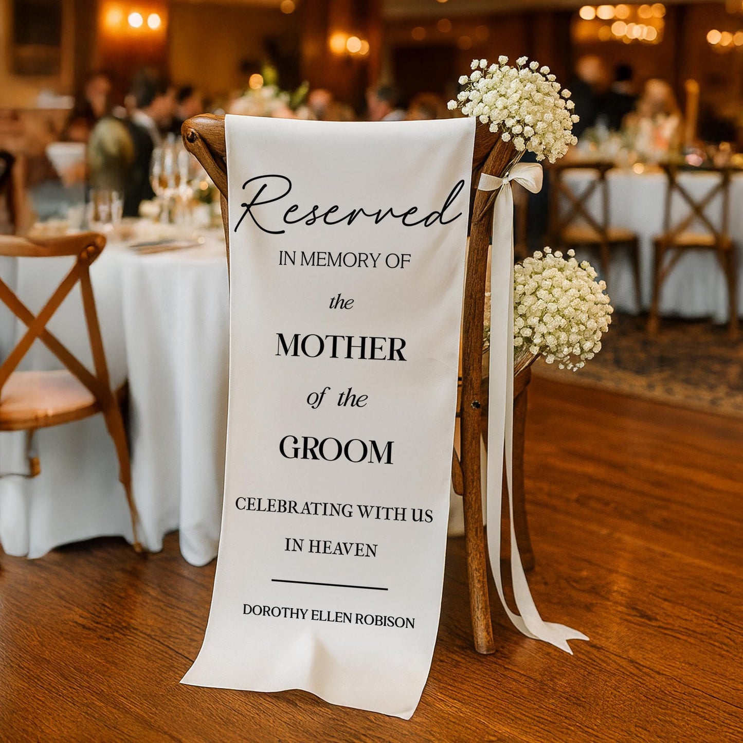 Reserved Wedding Chair Sign – In Memory of Mother of the Groom, Memorial Chair Banner, Wedding Remembrance Decoration, Custom Name Memorial