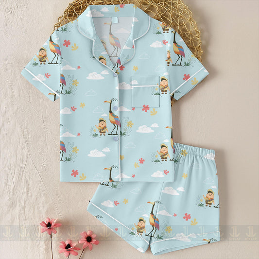 Russell Friend Up Movie Aloha Unisex Satin Pajamas Set, Spooky Season Pajamas , Long Sleeve And Short Styles