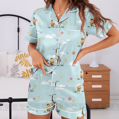 Russell Friend Up Movie Aloha Unisex Satin Pajamas Set, Spooky Season Pajamas , Long Sleeve And Short Styles