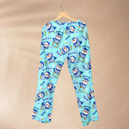 Cute Blue Penguin Pajama Set - Anime Comfortable Kawaii Loungewear Gift for Anime Fans