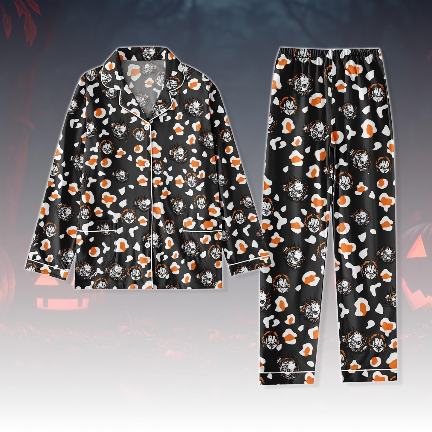 Chucky Pajamas Set, Horror Movie Pajamas Family, Child’s Play Matching Pjs, Scary Slasher Villain Pajamas Women, Halloween Pajamas