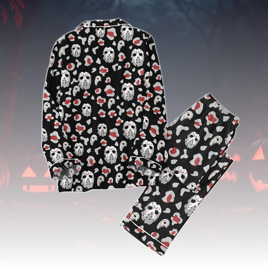 Jason Voorhees Pajamas Set, Horror Movie Sleepwear, Friday The 13th Matching PJs, Scary Slasher Villain Pajama For Fan, Halloween Pjs