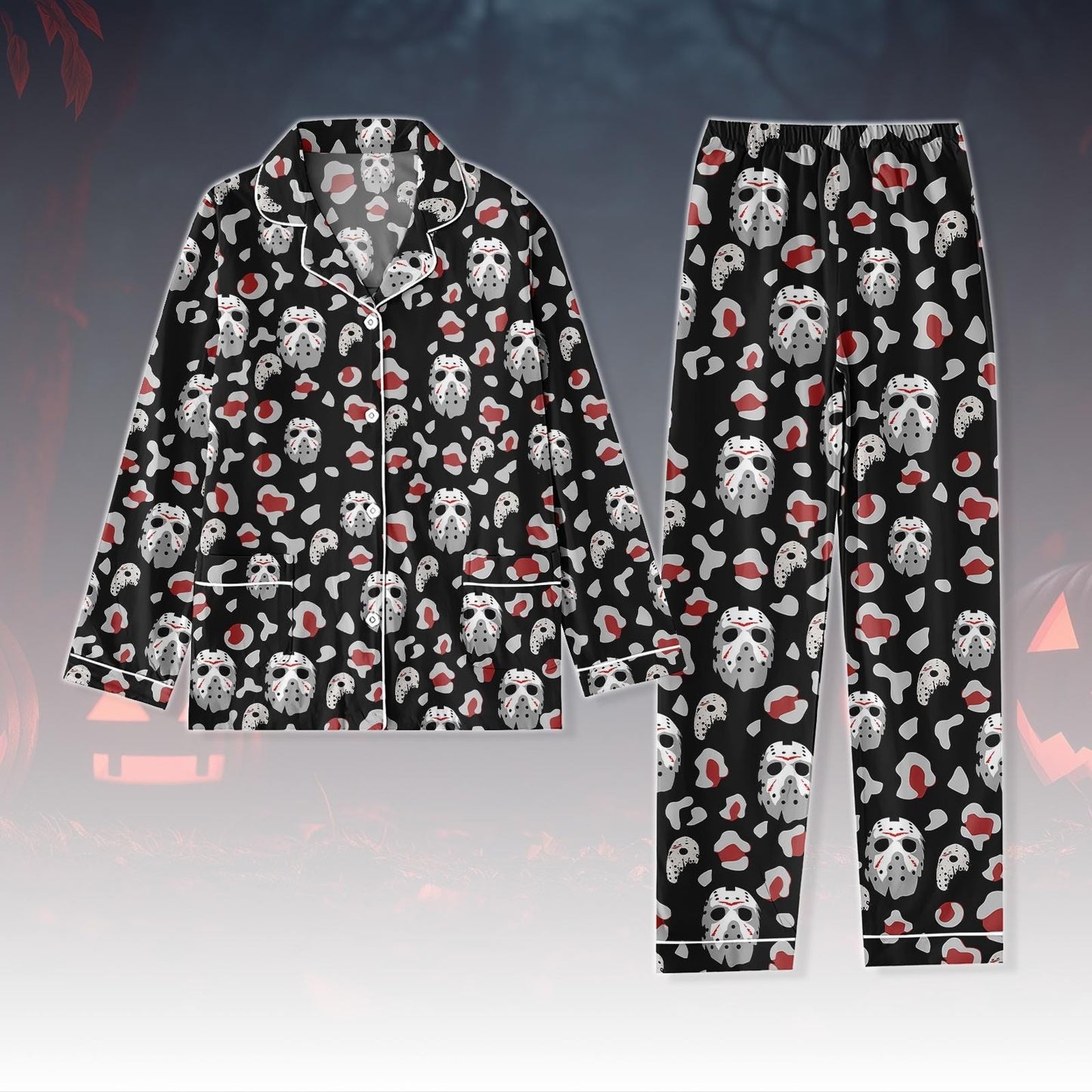 Jason Voorhees Pajamas Set, Horror Movie Sleepwear, Friday The 13th Matching PJs, Scary Slasher Villain Pajama For Fan, Halloween Pjs