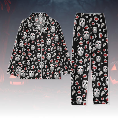 Jason Voorhees Pajamas Set, Horror Movie Sleepwear, Friday The 13th Matching PJs, Scary Slasher Villain Pajama For Fan, Halloween Pjs