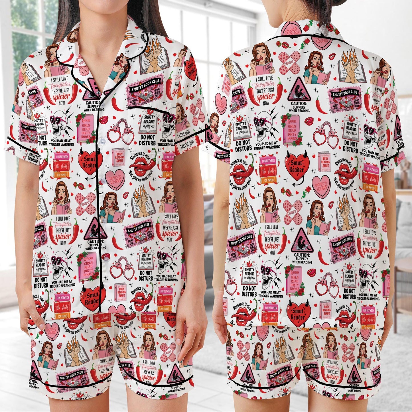 Smut Lover Satin Pajamas, Retro Spicy Book Sleepwear Gift, Smut Slut Bookish Spicy Pajamas, Funny Romance Novel Reader Gift, Spicy Romance