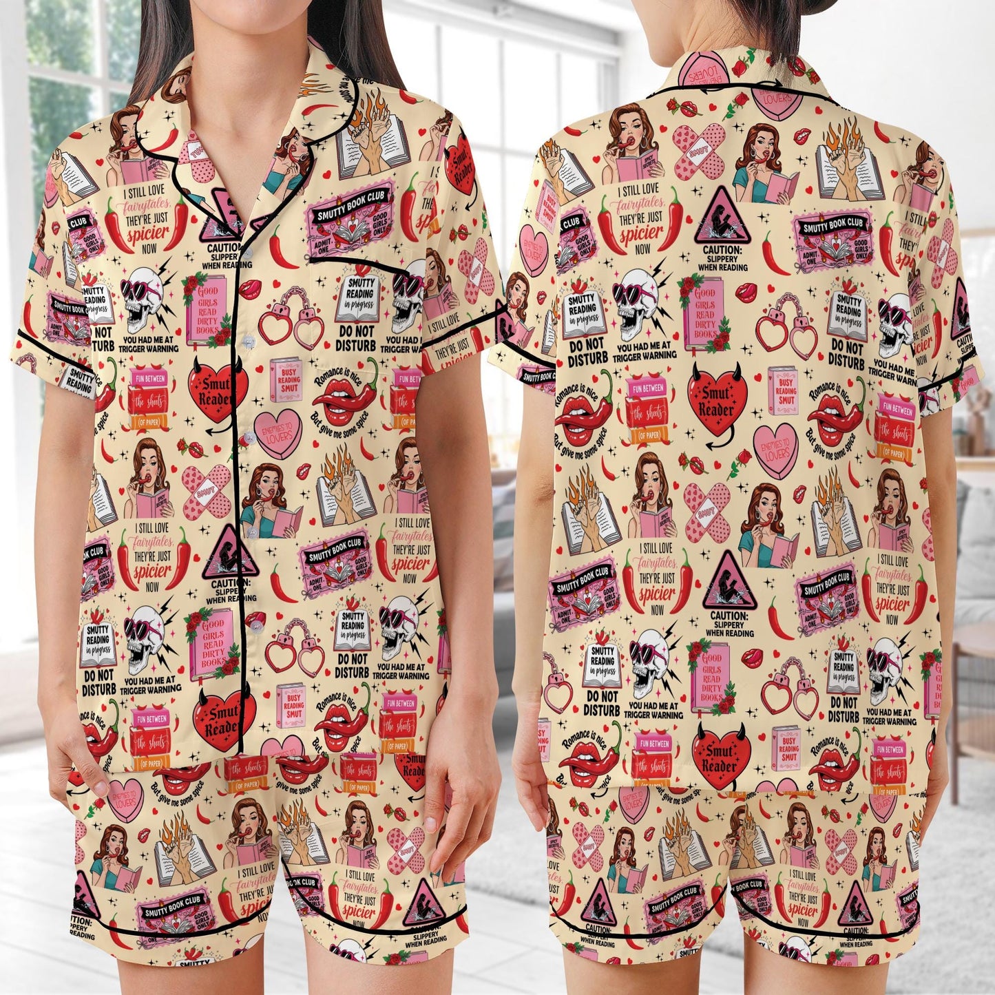 Smut Lover Satin Pajamas, Retro Spicy Book Sleepwear Gift, Smut Slut Bookish Spicy Pajamas, Funny Romance Novel Reader Gift, Spicy Romance