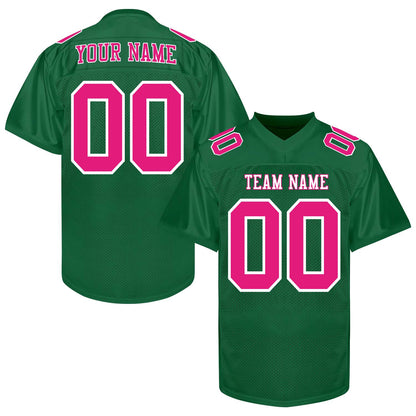 Custom Green Football Jersey Men Women,  Green White Pink Football Team Jersey Shirt, Uniform Fan Gift Outfit Game Day Sports Jersey