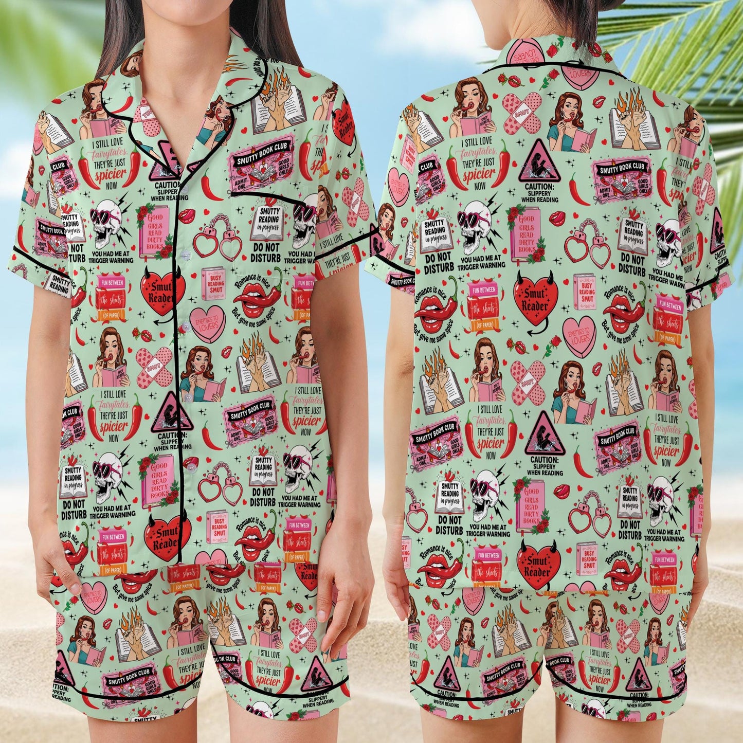 Spicy Romance Reader Satin Pajamas Set, Smutty Bookish Pajama Set, Spicy Book Lover Sleepwear, Funny Bookish Pajamas Set, Gift For Smut Slut