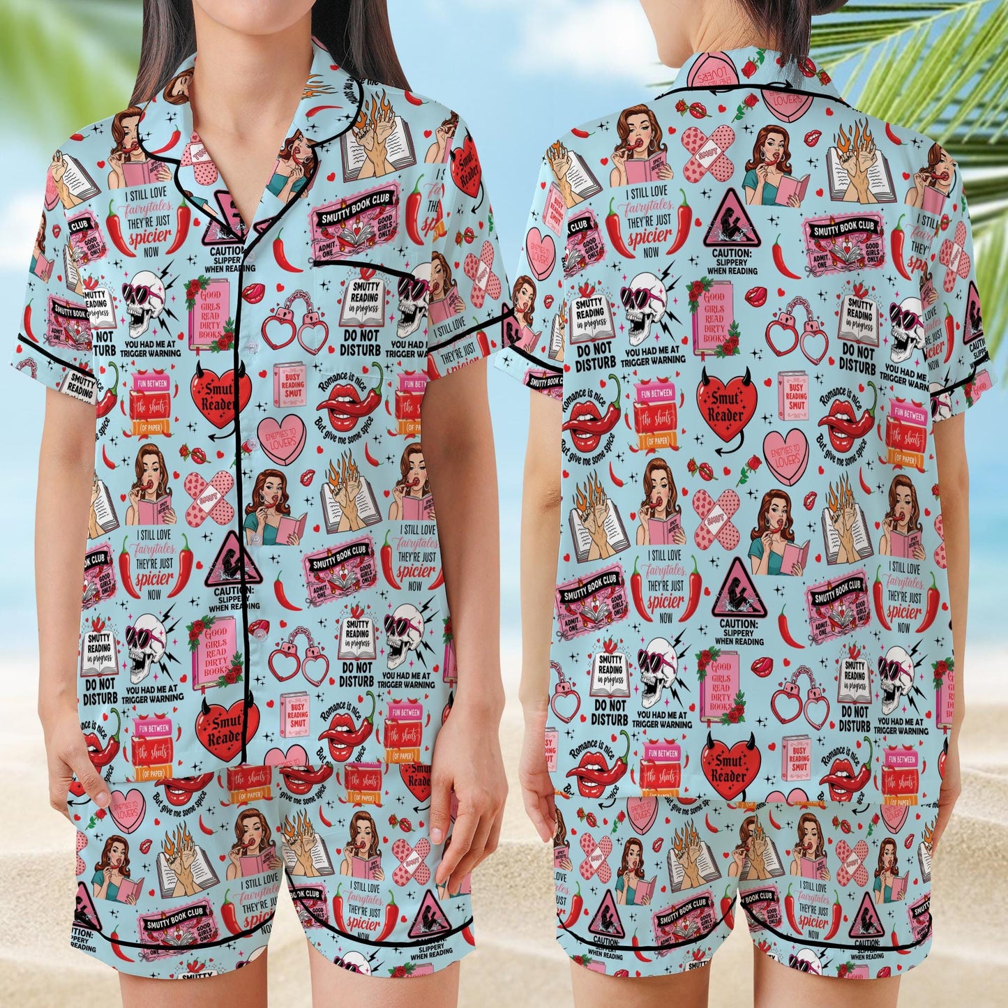 Spicy Romance Reader Satin Pajamas Set, Smutty Bookish Pajama Set, Spicy Book Lover Sleepwear, Funny Bookish Pajamas Set, Gift For Smut Slut