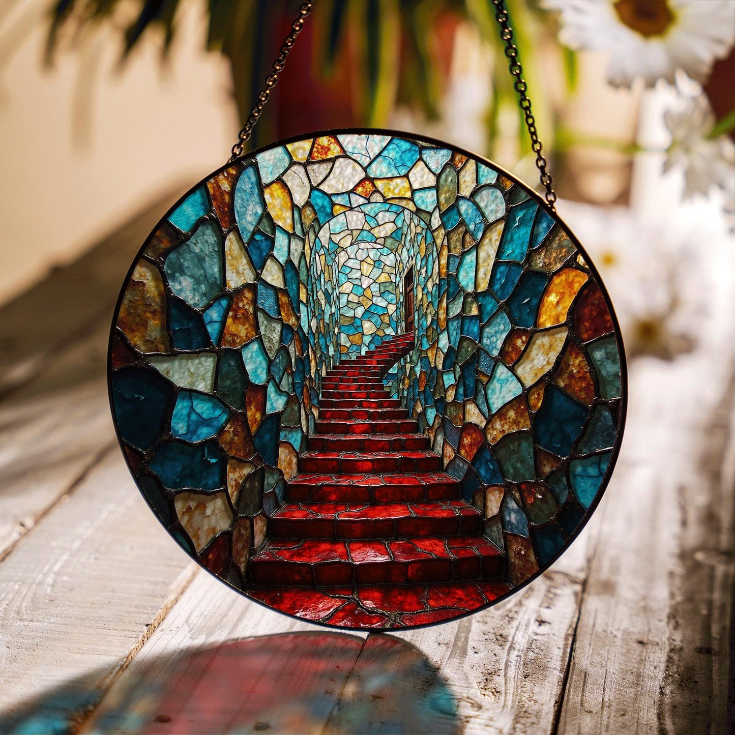 Suncatcher stained glass mosaic stairway art gift for mom Mothers Day gift housewarming gift