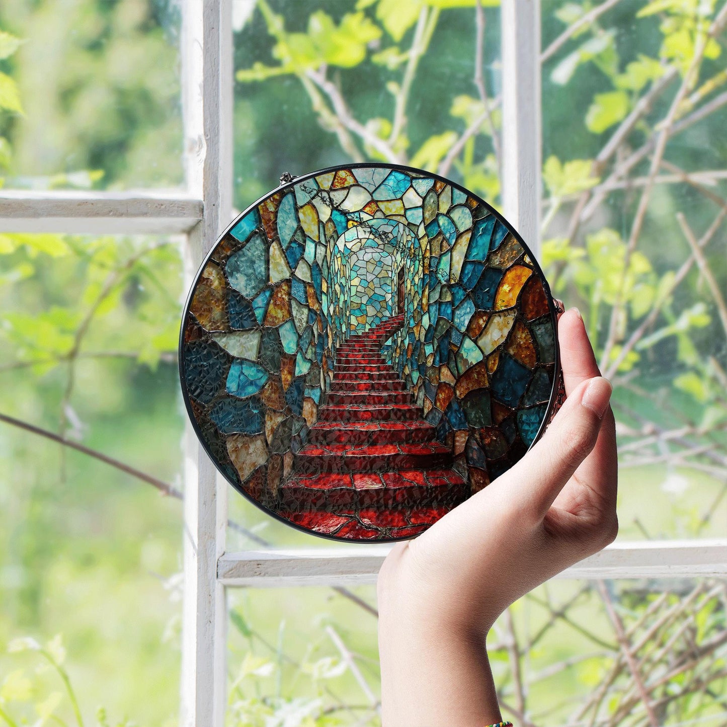 Suncatcher stained glass mosaic stairway art gift for mom Mothers Day gift housewarming gift