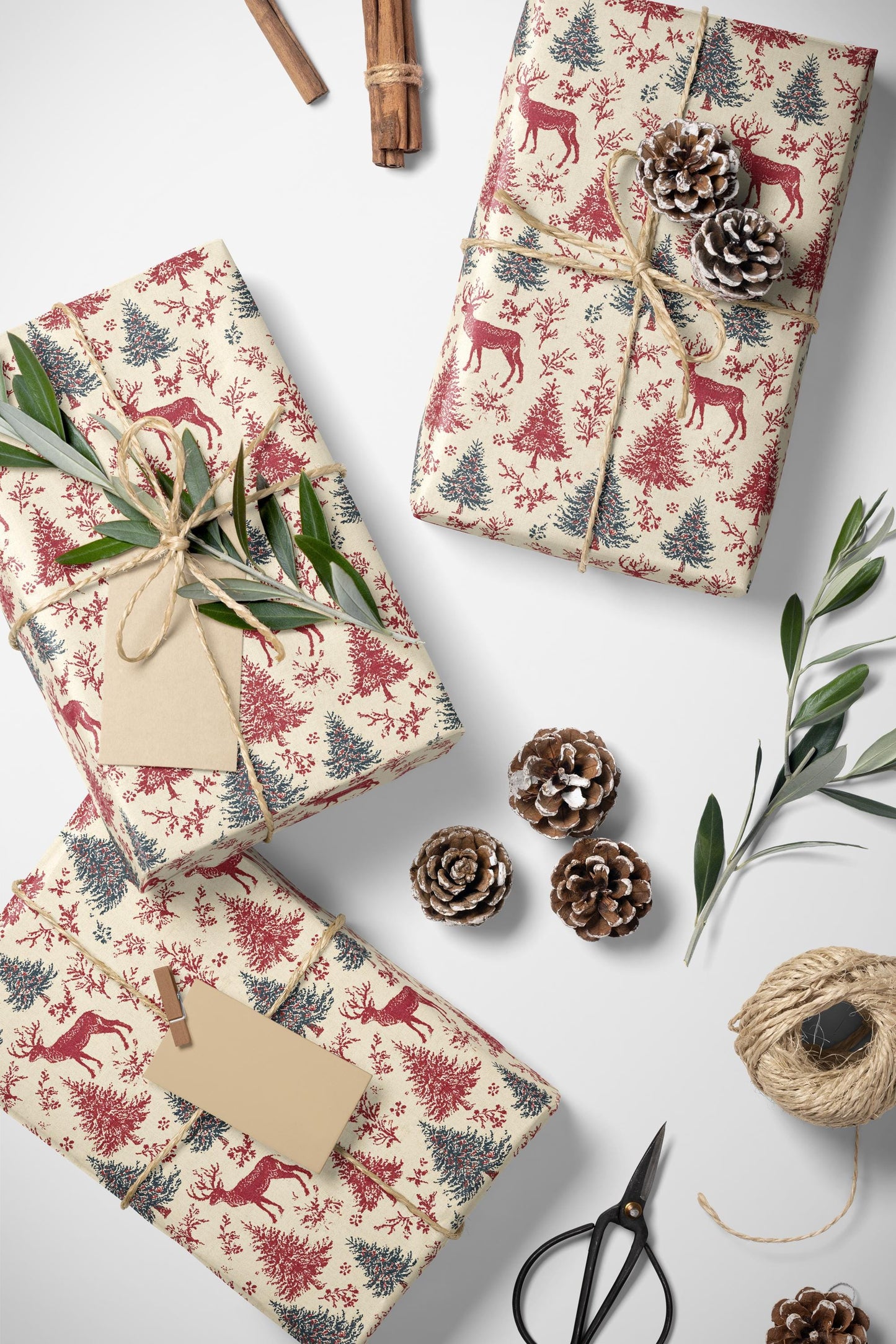 Premium Wrapping Paper Christmas Deer | Watercolor Holiday Gift Wrap | Cozy Rustic Festive Winter Roll #5