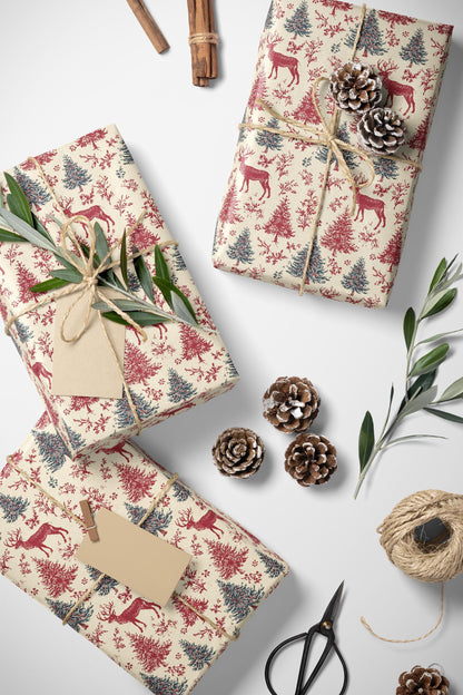Premium Wrapping Paper Christmas Deer | Watercolor Holiday Gift Wrap | Cozy Rustic Festive Winter Roll #5