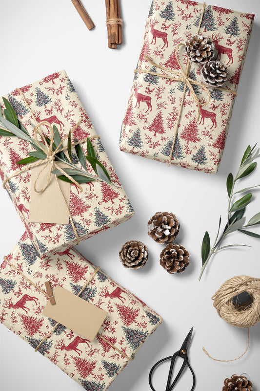 Premium Wrapping Paper Christmas Deer | Watercolor Holiday Gift Wrap | Cozy Rustic Festive Winter Roll #5