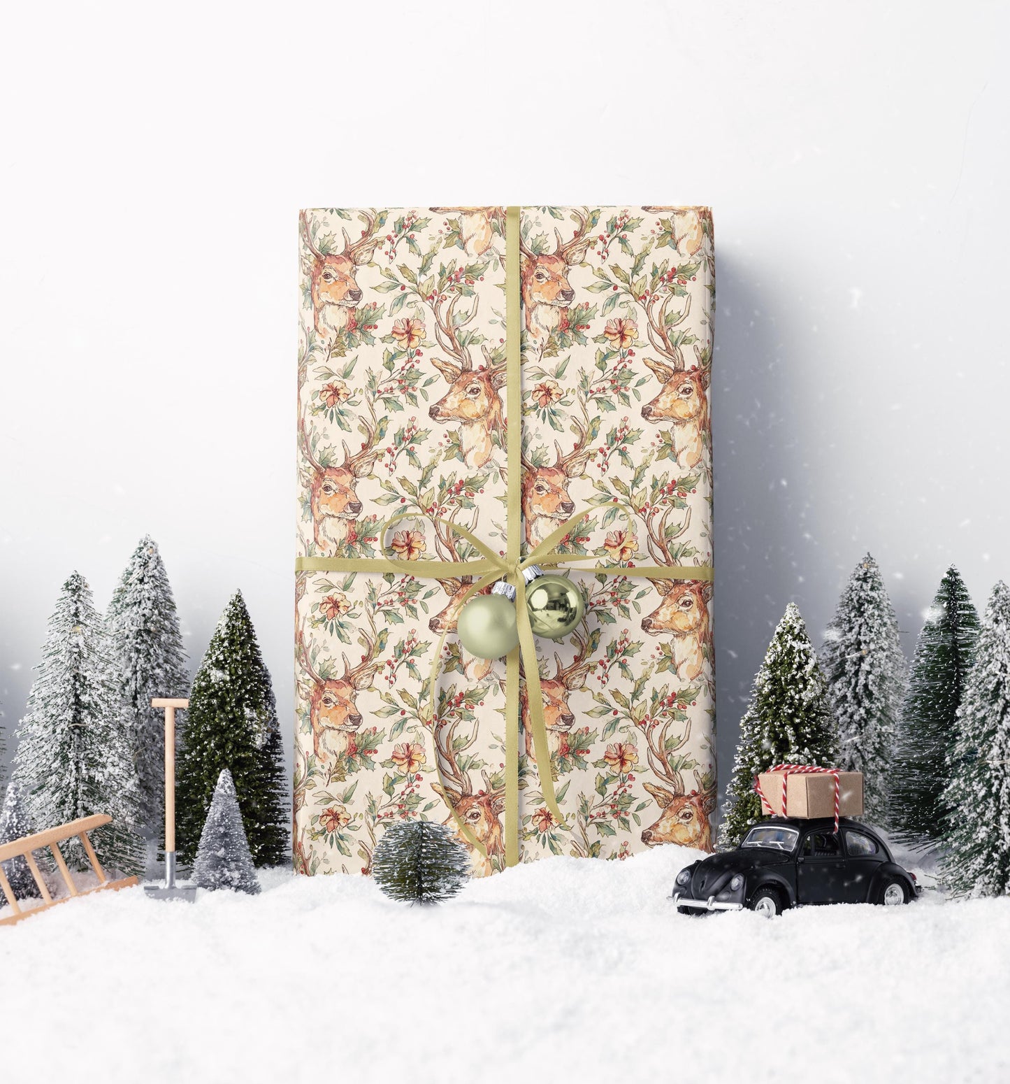 Christmas Wrapping Paper Watercolor Deer | Premium Rustic Holiday Gift Wrap Roll | Festive Xmas Supplies #6
