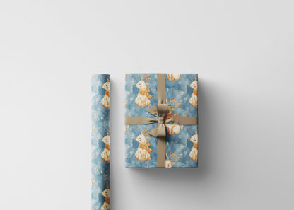 Premium Watercolor Wrapping Paper Christmas Deer | Holiday Gift Wrap Roll | Rustic Festive Winter Aesthetic #9
