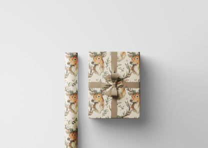 Wrapping Paper Premium Watercolor Deer | Christmas Gift Wrap Roll | Cozy Rustic Holiday Aesthetic Supplies #3