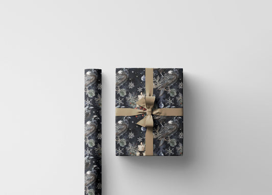 Black Christmas Wrapping Paper Roll, Gothic Gift Wrap with Skulls for Alternative Holidays #5