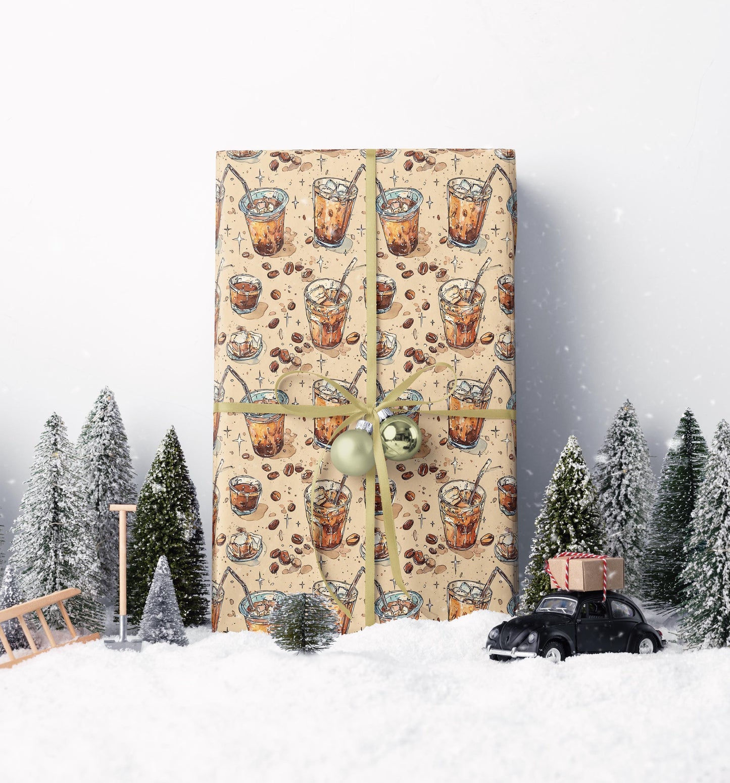 Coffee Wrapping Paper Premium Watercolor | Barista Gift Wrap Roll | Cozy Coffee Addict Design #4