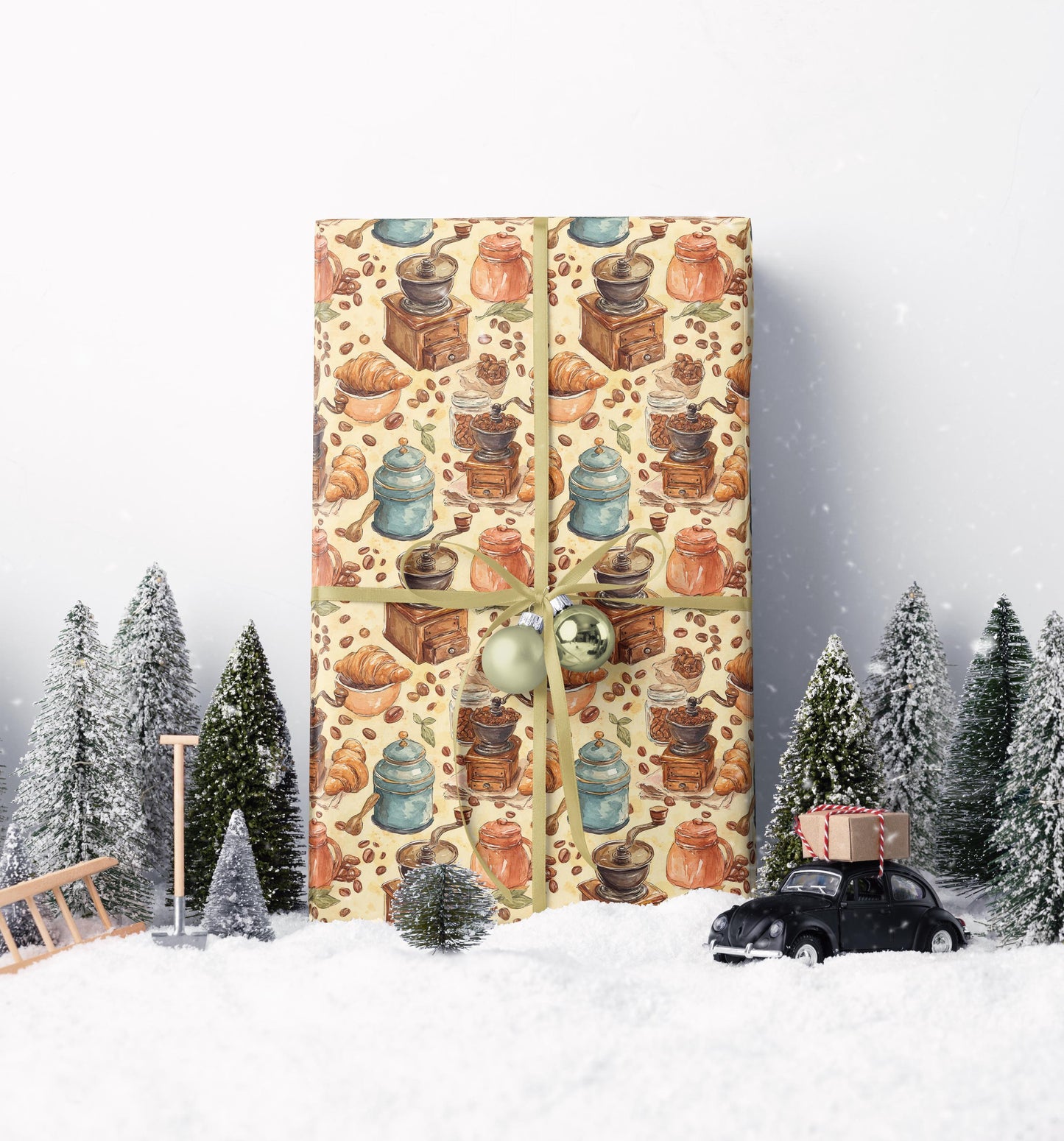 Coffee Wrapping Paper Premium Rustic | Watercolor Barista Gift Wrap | Coffee Lover Cozy Supplies #6