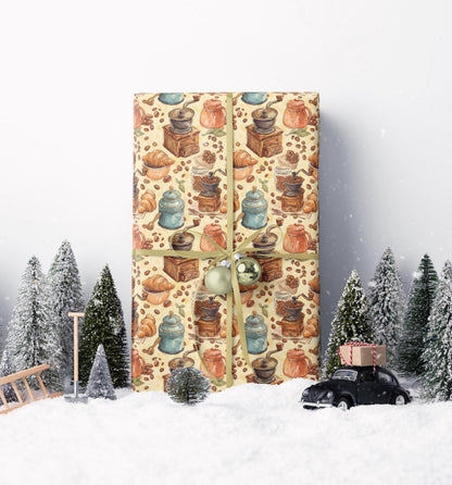 Coffee Wrapping Paper Premium Rustic | Watercolor Barista Gift Wrap | Coffee Lover Cozy Supplies #6