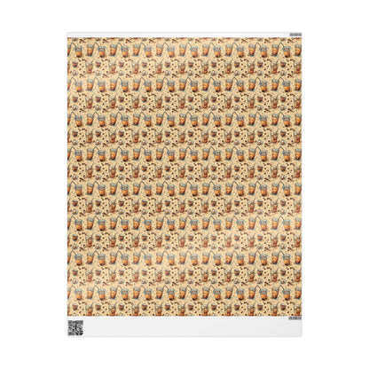 Coffee Wrapping Paper Premium Watercolor | Barista Gift Wrap Roll | Cozy Coffee Addict Design #4