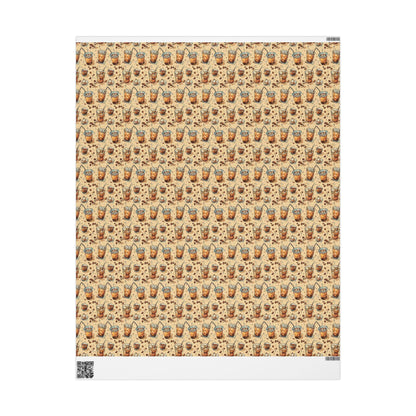 Coffee Wrapping Paper Premium Watercolor | Barista Gift Wrap Roll | Cozy Coffee Addict Design #4