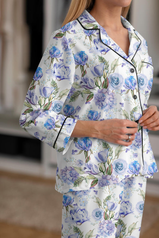 Bridgerton Inspired Satin Pajama Set – Cottagecore Bridal Pajamas – Bride Getting Ready Outfit – Bridesmaid Pajamas – Wedding Shower Gift