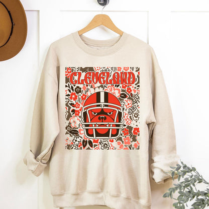 Cleveland Team Mascot Shirt, Floral Spirit Mascot Sweatshirt, Game Day Tee, Abstract Flower Football Sports Shirt, Cheerleader Gift Shirt