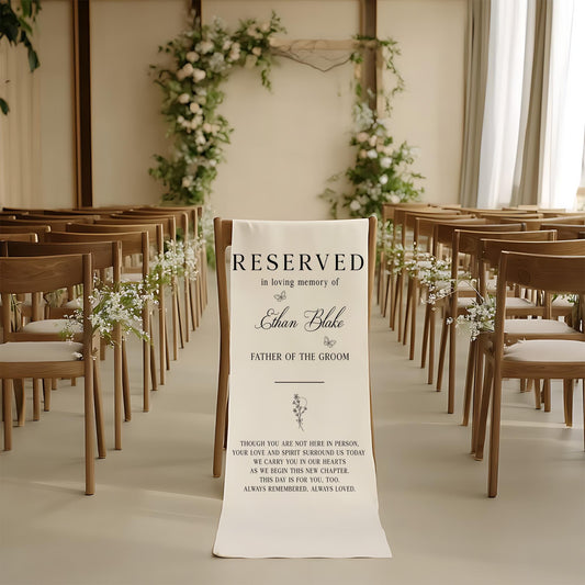 Wedding Memorial Chair Sign, In Loving Memory Reserved Seat Banner, Personalized Remembrance Sign for Ceremony, Missing Loved One Decor