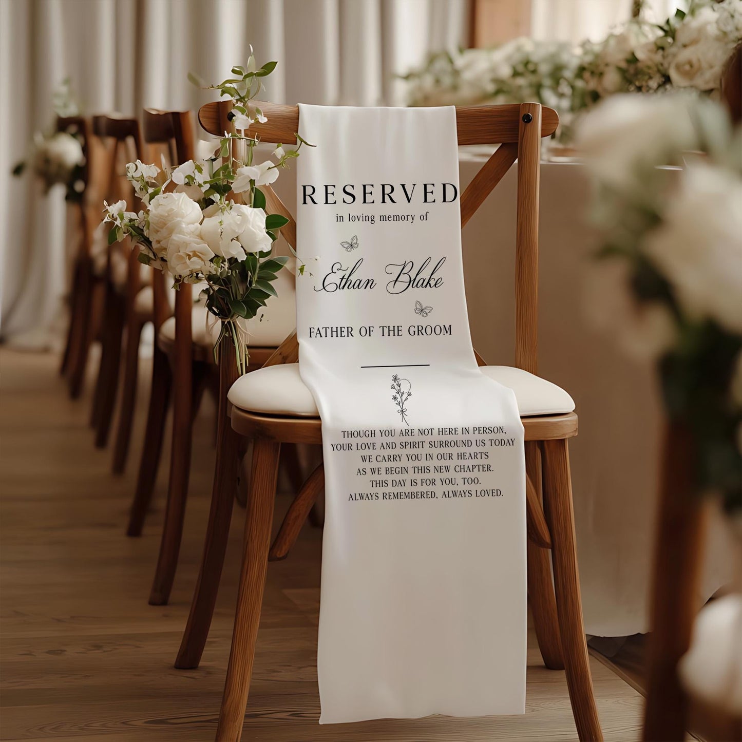 Wedding Memorial Chair Sign, In Loving Memory Reserved Seat Banner, Personalized Remembrance Sign for Ceremony, Missing Loved One Decor