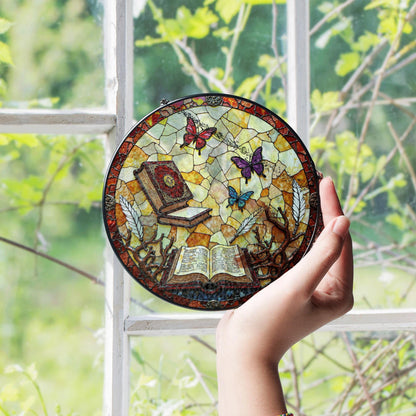Suncatcher stained glass butterflies books open pages gift for mom Mothers Day gift