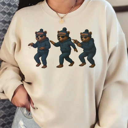 Chicago Football Sweatshirt, Funny Dancing Bear Graphic Tee, Vintage Game Day Shirt, Cozy Unisex Sweatshirt, Retro Sports T Shirt Gift