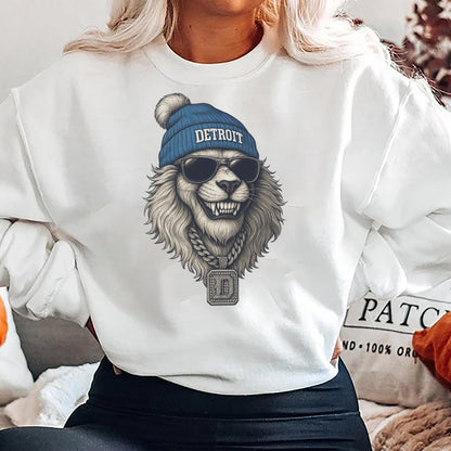 Detroit Lion Sweatshirt, Cool Animal Graphic Hoodie, Vintage Streetwear Top, Retro Hip Hop Lion Shirt, Unisex Oversized Game Day Outfit