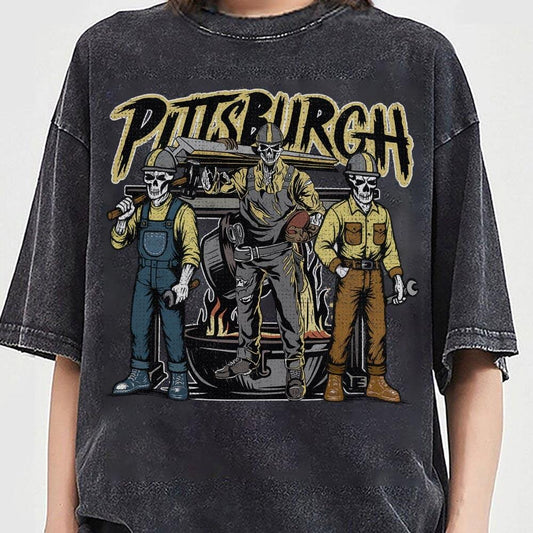 Pittsburgh Football Skull Vintage Shirt, Gift For Fan Football Game Day Unisex Shirt