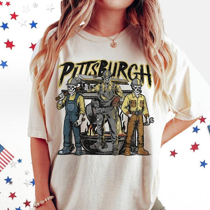Pittsburgh Football Skull Vintage Shirt, Gift For Fan Football Game Day Unisex Shirt