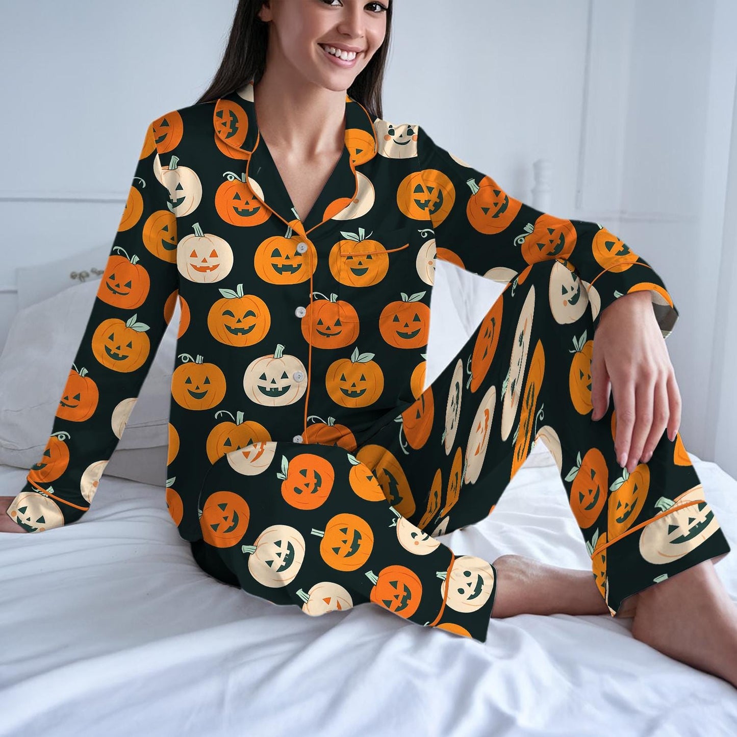Halloween Pumpkin Pjs, Pumpkin Season Sleepwear, Autumn Fall Pajama Set, Thanksgiving Loungewear Set, Fall Pumpkin Pajamas, Ghost Pumpkin