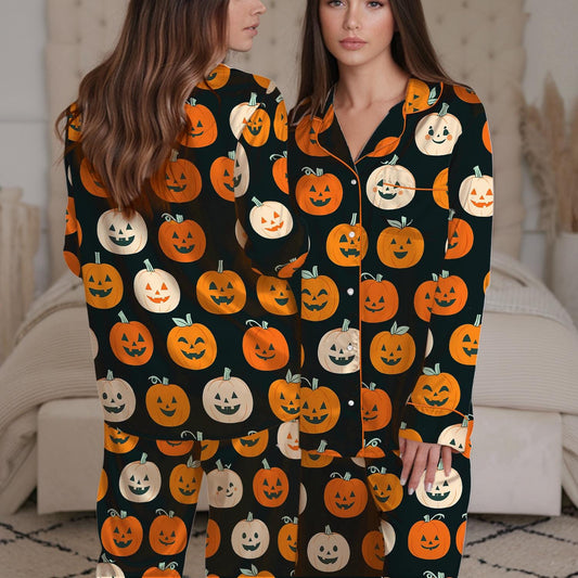 Halloween Pumpkin Pjs, Pumpkin Season Sleepwear, Autumn Fall Pajama Set, Thanksgiving Loungewear Set, Fall Pumpkin Pajamas, Ghost Pumpkin