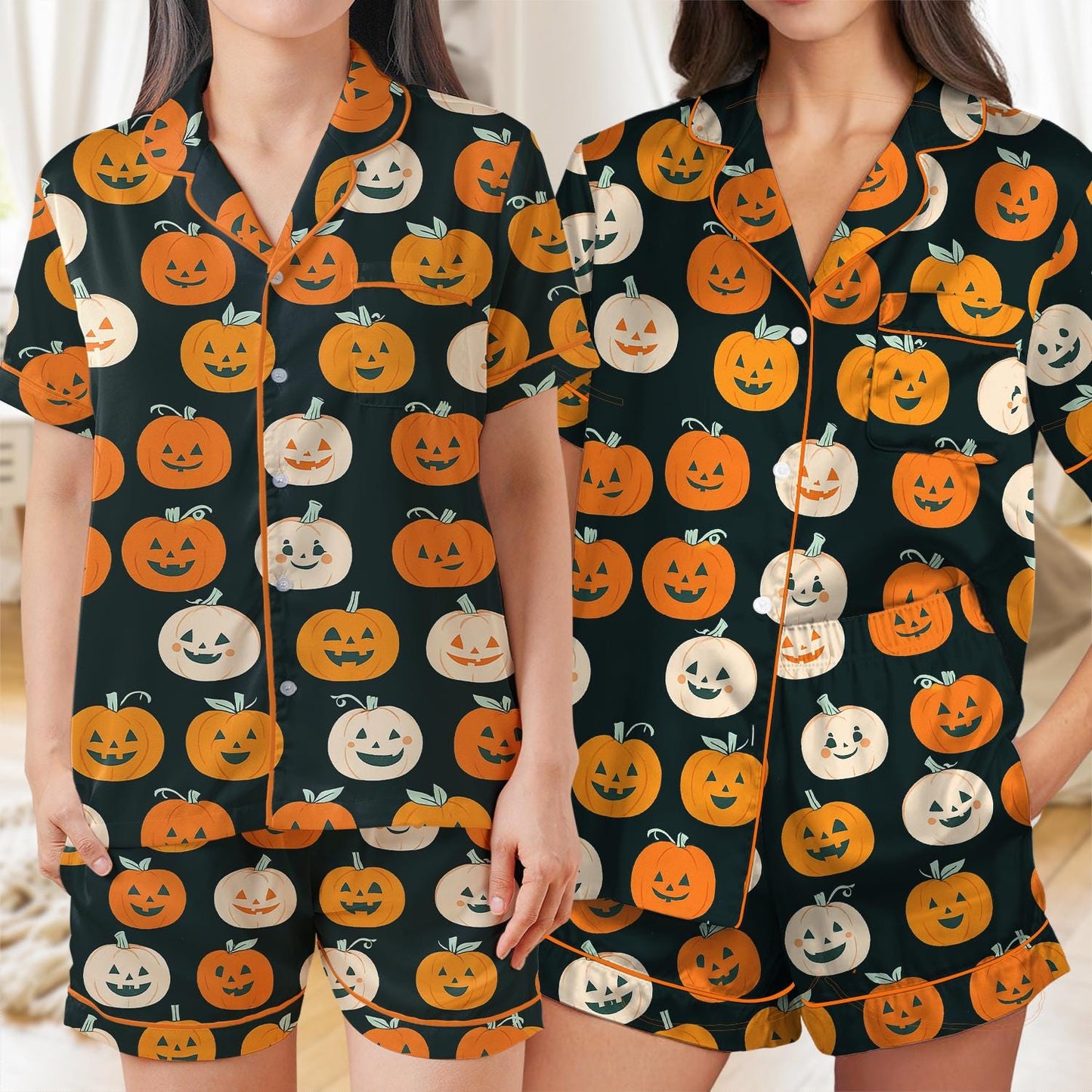 Halloween Pumpkin Pjs, Pumpkin Season Sleepwear, Autumn Fall Pajama Set, Thanksgiving Loungewear Set, Fall Pumpkin Pajamas, Ghost Pumpkin